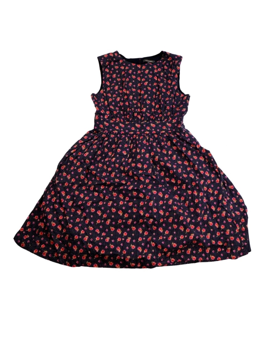Emily & Fin Floral Polka Dot Fit & Flare Midi Dress Navy Pink Size M